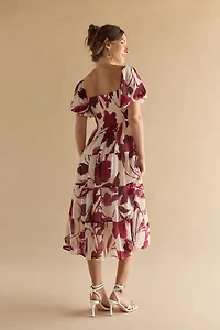 Kristy Puff Sleeve Tiered Midi Dress