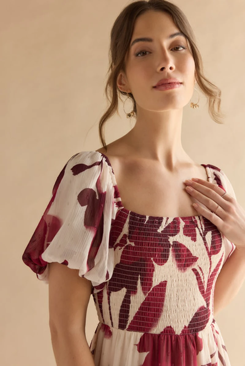Kristy Puff Sleeve Tiered Midi Dress