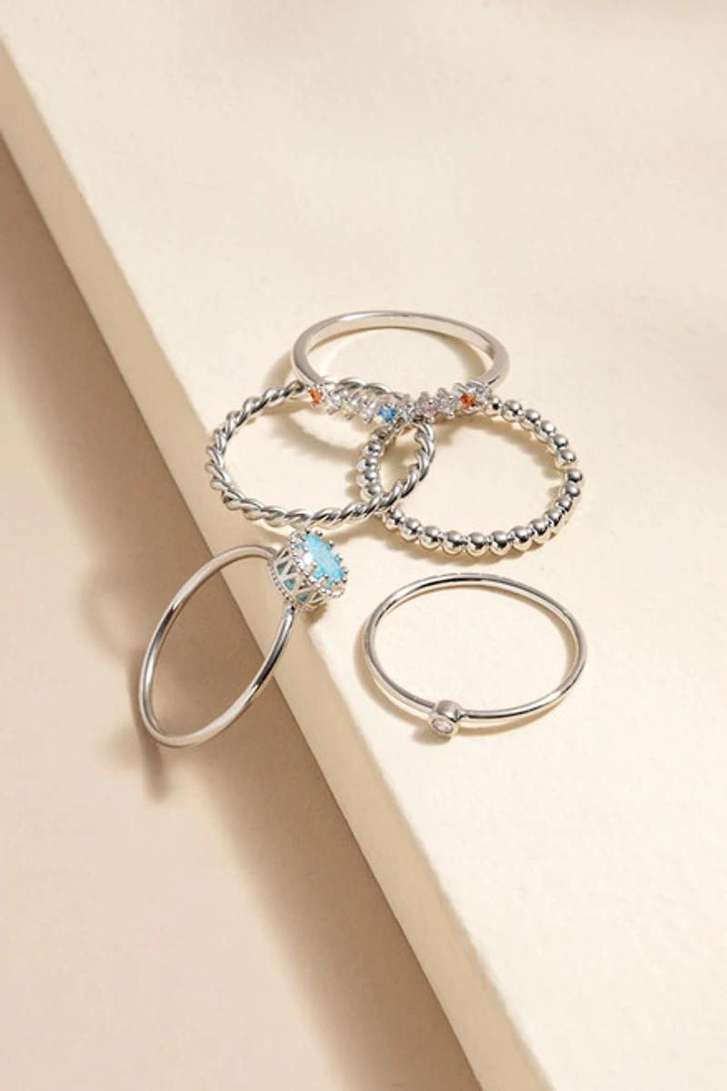 Raquel Mixed Style Silver Ring Set