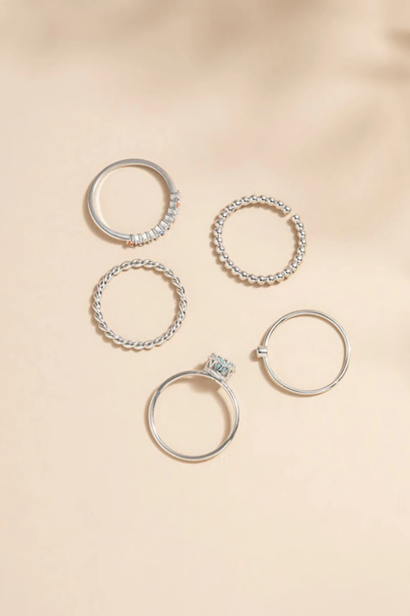 Raquel Mixed Style Silver Ring Set