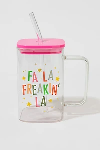 Fa La Freaking La Square Glass Jar With Straw Lid