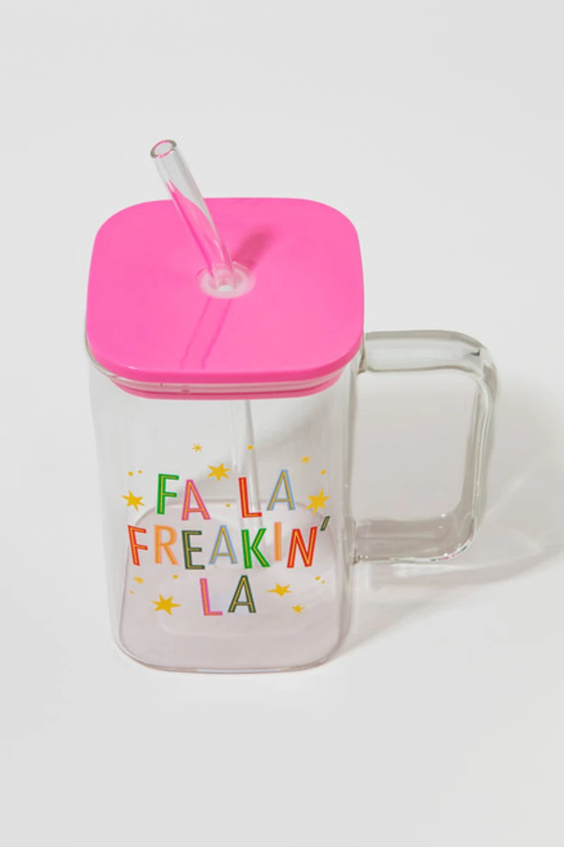 Fa La Freaking La Square Glass Jar With Straw Lid