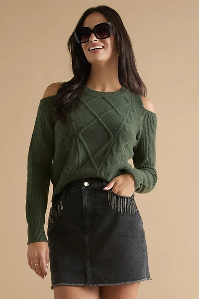 Denise Embellished Frayed Hem Mini Denim Skirt