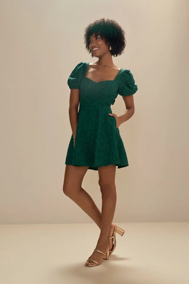 Francesca's Melanie Jacquard Fit And Flare Bow Back Mini Dress | Pacific  City