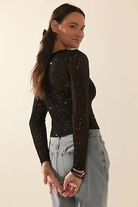 Tisha Long Sleeve Sequin Top