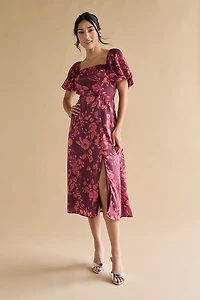 Nettie Puff Sleeve Floral Satin Midi Dress