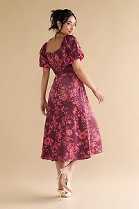 Nettie Puff Sleeve Floral Satin Midi Dress