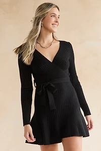 Sybil Tie Waist Wrap Sweater Dress