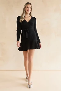 Sybil Tie Waist Wrap Sweater Dress