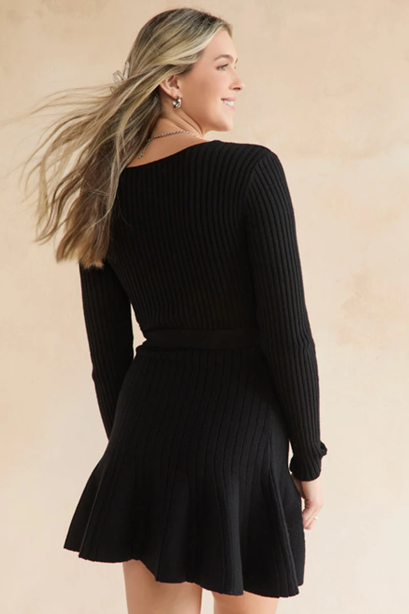 Sybil Tie Waist Wrap Sweater Dress