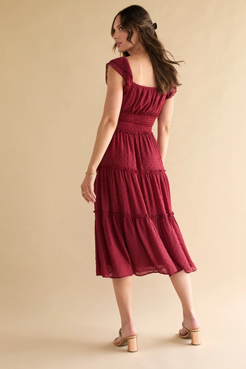 Bobbie Swiss Dot Pleated Tiered Midi Dress
