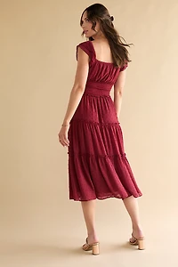 Bobbie Swiss Dot Pleated Tiered Midi Dress
