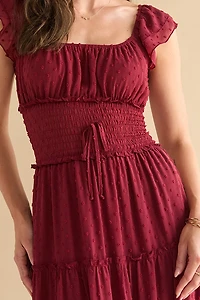 Bobbie Swiss Dot Pleated Tiered Midi Dress