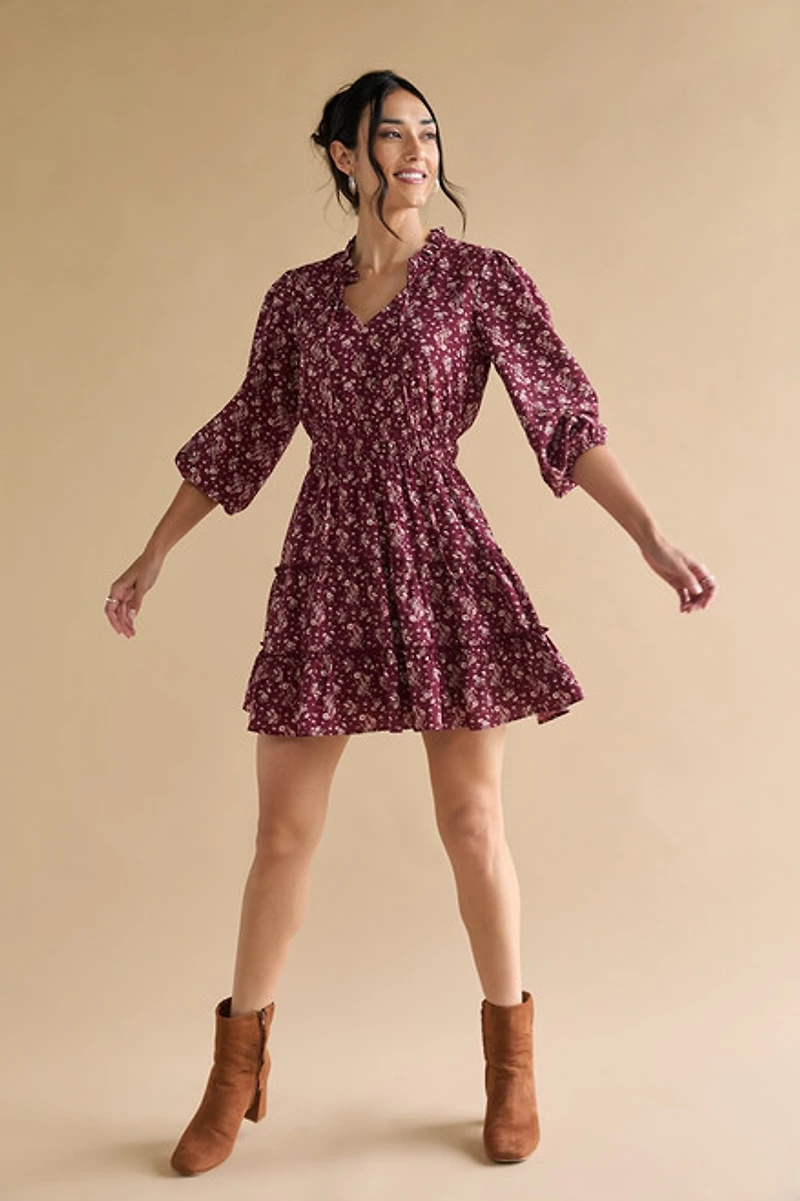 Angelica Floral Cinch Waist Mini Dress