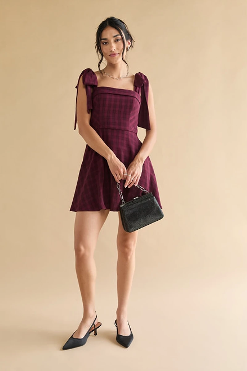 Sally Tie Strap Plaid Waisted Mini Dress