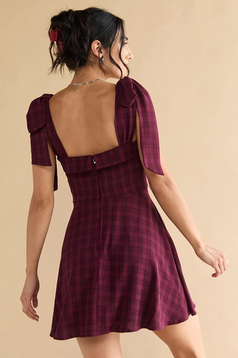 Sally Tie Strap Plaid Waisted Mini Dress