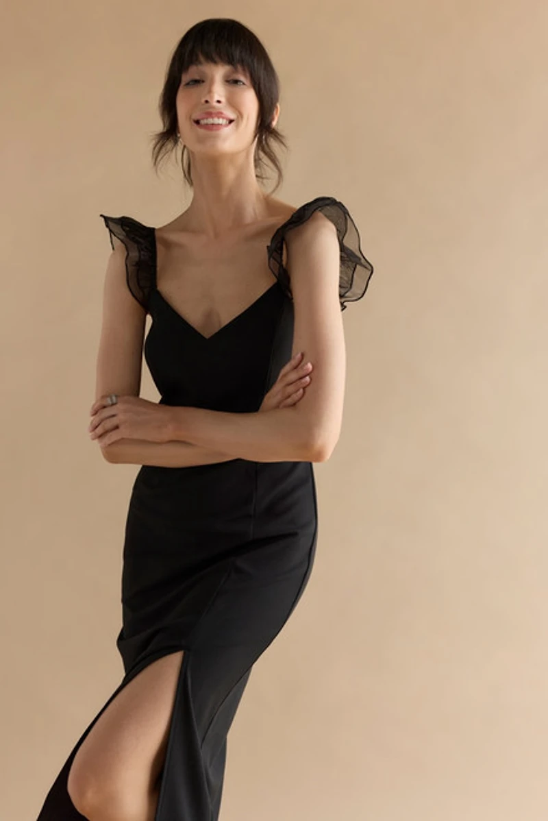 Clare Chiffon Ruffle Strap Midi Dress