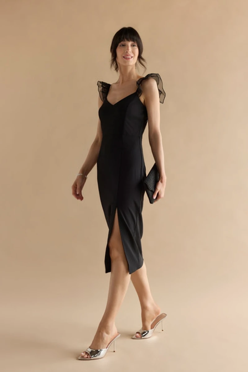 Clare Chiffon Ruffle Strap Midi Dress
