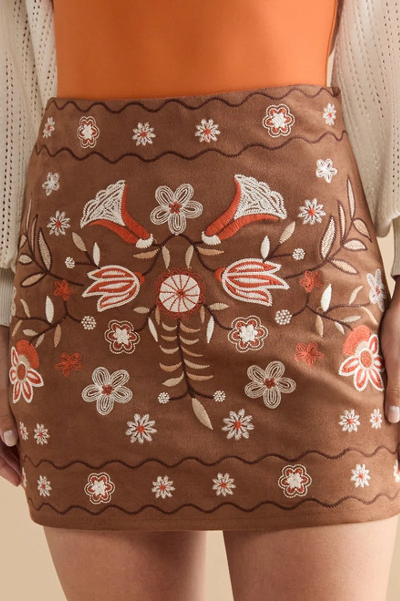 Ines Floral Embroidered Mini Skirt