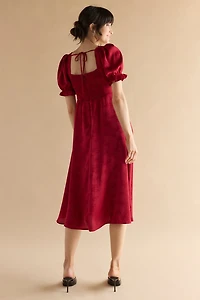 Iva Rossete Front Velvet Tie Midi Dress