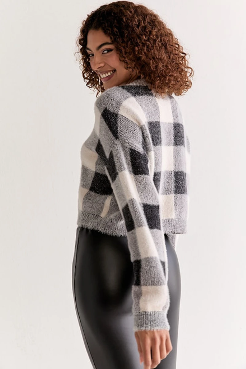 Dolores Fuzzy Check Pullover Sweater