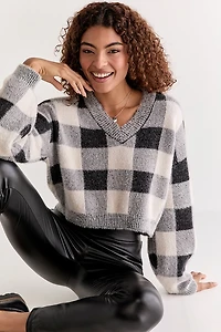 Dolores Fuzzy Check Pullover Sweater