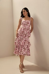 Cassandra Tiered Bottom Floral Midi Dress