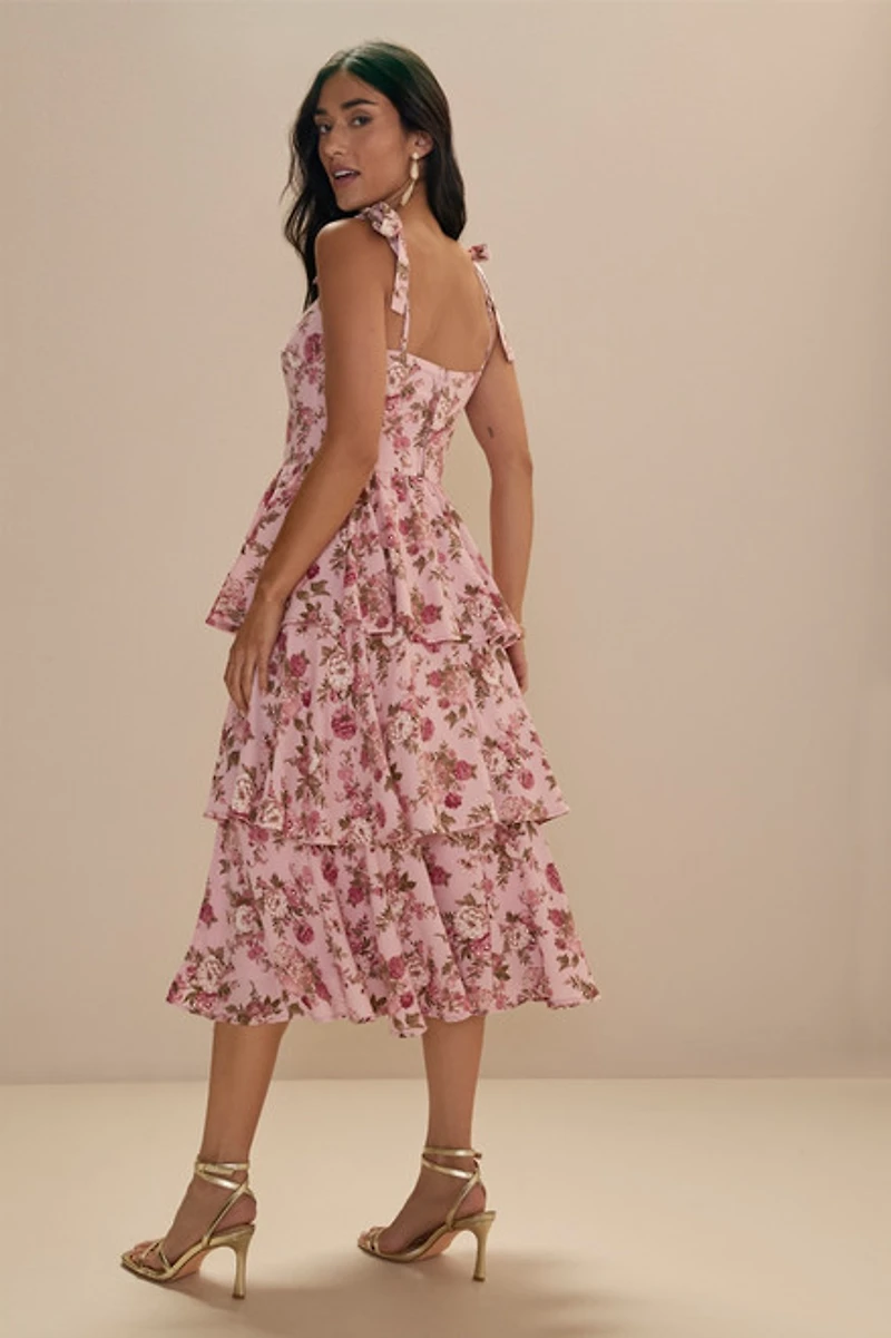 Cassandra Tiered Bottom Floral Midi Dress