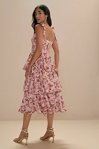 Cassandra Tiered Bottom Floral Midi Dress