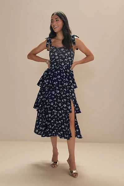 Camille Tiered Bottom Floral Midi Dress