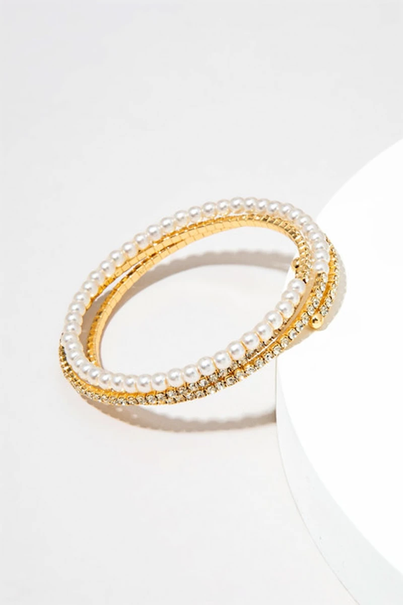 Hannah Wrapped Cupchain Pearl And Gold Bracelet