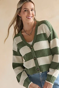 Abby Striped Button Front Cardigan