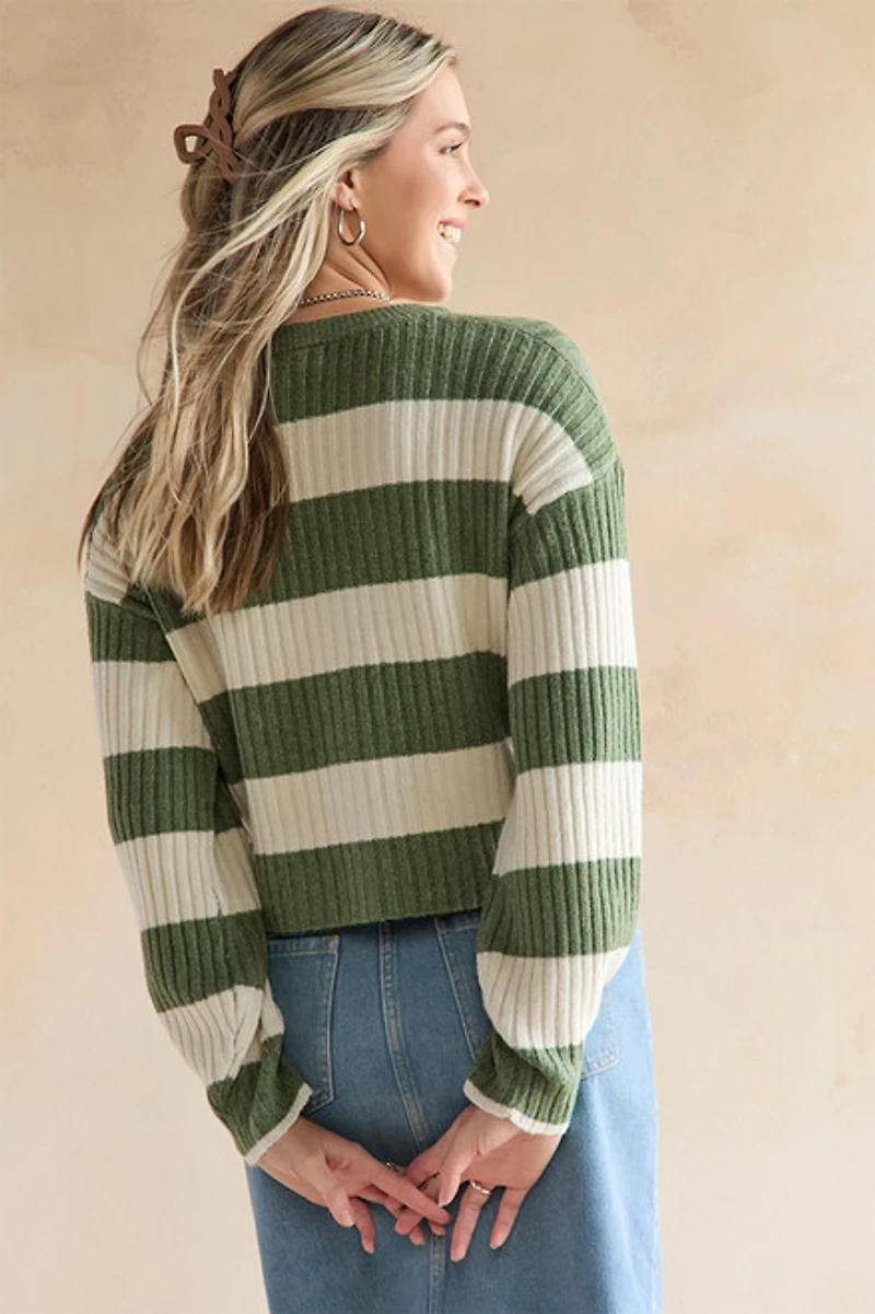 Abby Striped Button Front Cardigan