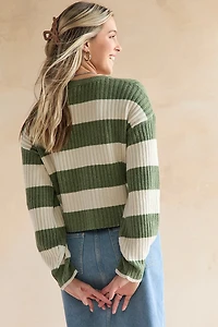 Abby Striped Button Front Cardigan