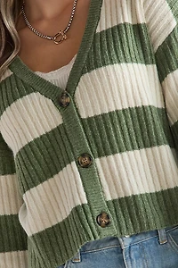 Abby Striped Button Front Cardigan