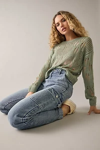 Jen Mid Rise Straight Leg Cargo Denim Jeans