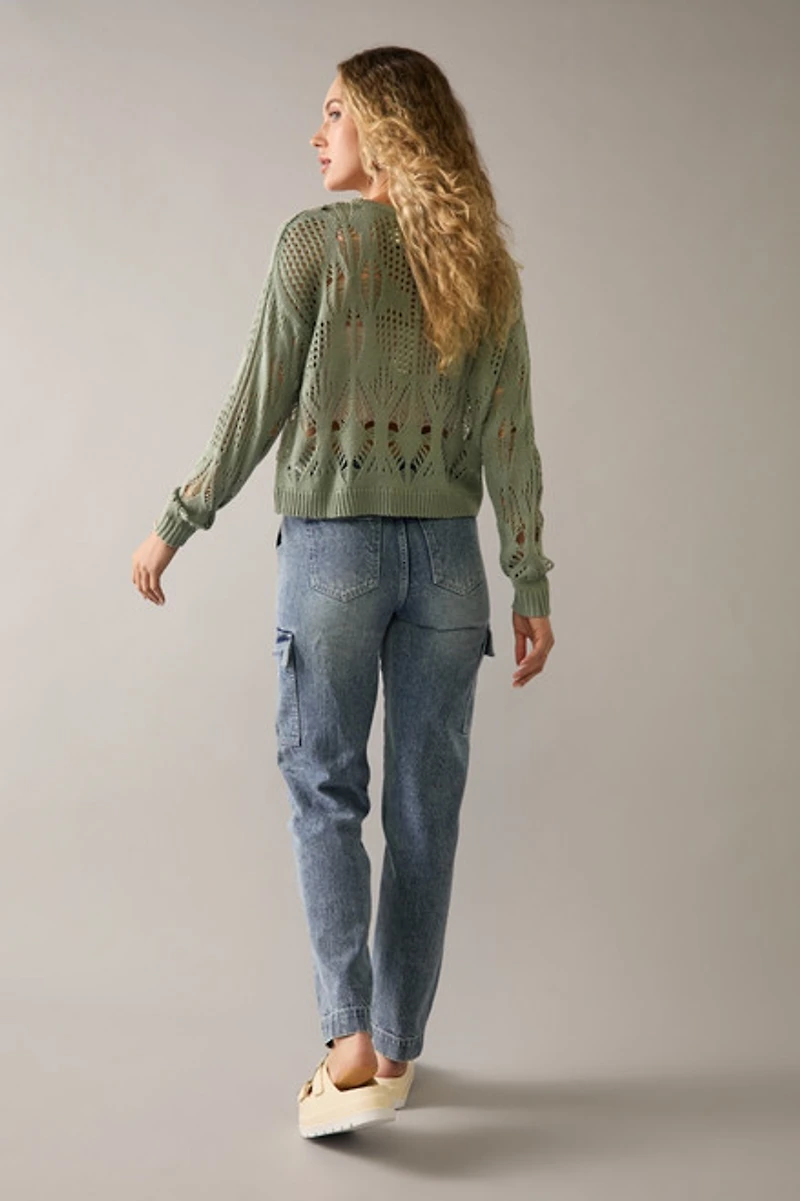 Jen Mid Rise Straight Leg Cargo Denim Jeans