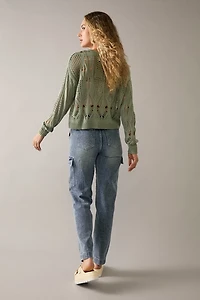 Jen Mid Rise Straight Leg Cargo Denim Jeans