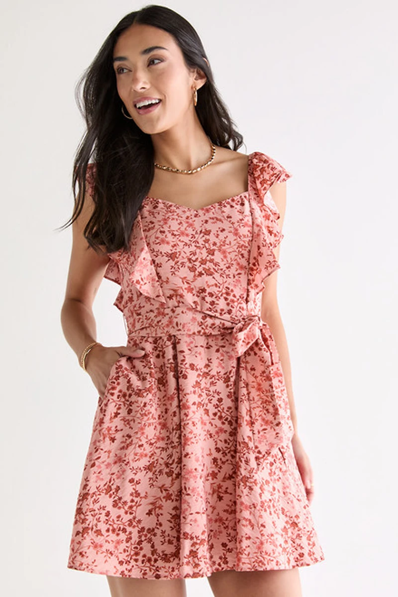 Meredith Flutter Sleeve Tie Front Mini Dress