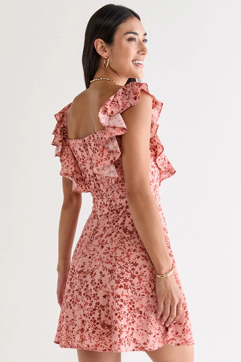 Meredith Flutter Sleeve Tie Front Mini Dress