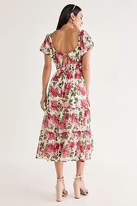 Judy Twist Front Floral Tiered Midi Dress