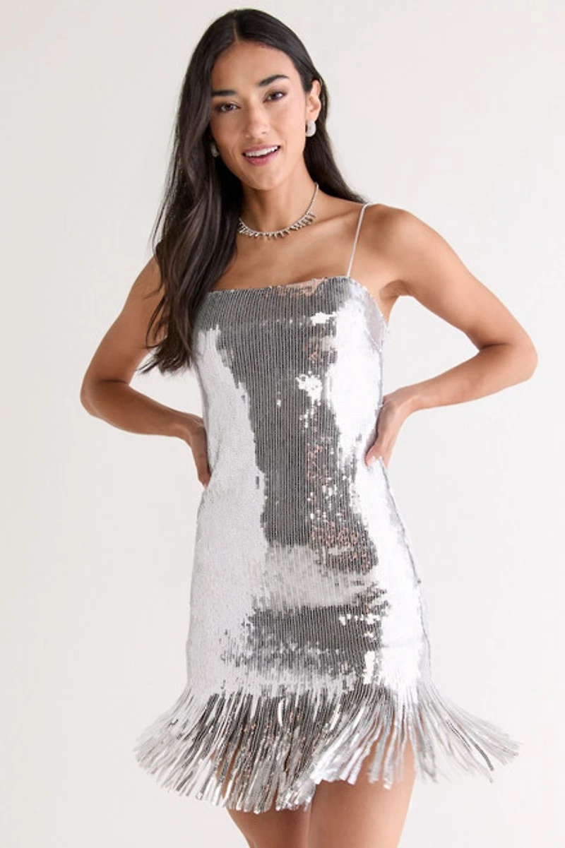 Linda Fringe Hem Sequin Mini Dress