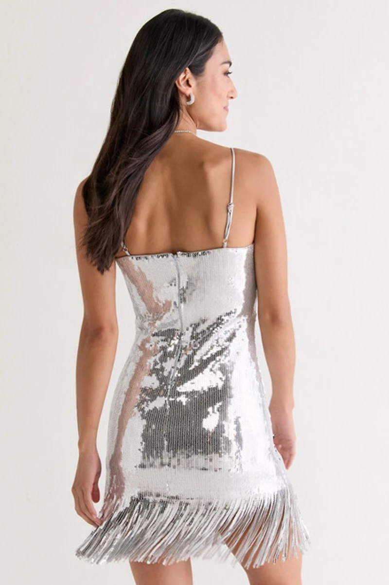 Linda Fringe Hem Sequin Mini Dress