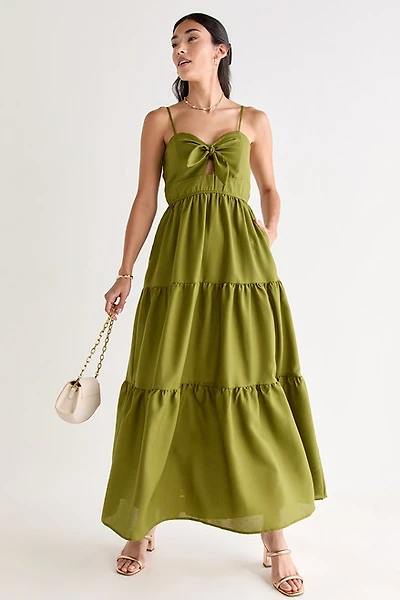 Harriet Tie Front Tiered Midi Dress