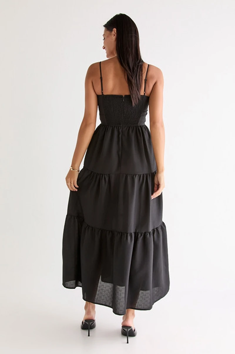 Harriet Tie Front Tiered Midi Dress
