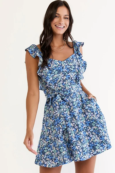 Lydia Flutter Shoulder Floral Mini Dress