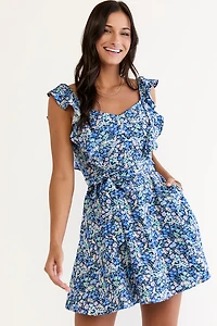 Lydia Flutter Shoulder Floral Mini Dress