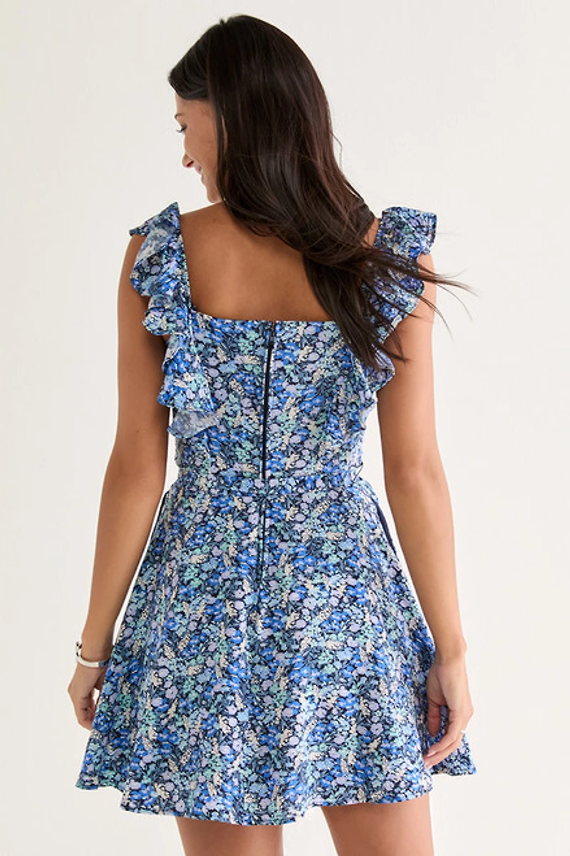 Lydia Flutter Shoulder Floral Mini Dress