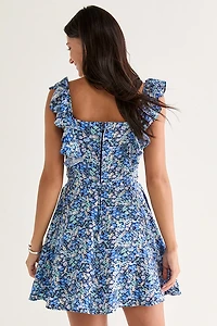 Lydia Flutter Shoulder Floral Mini Dress