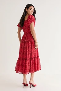 Jen Short Sleeve Floral Waisted Midi Dress